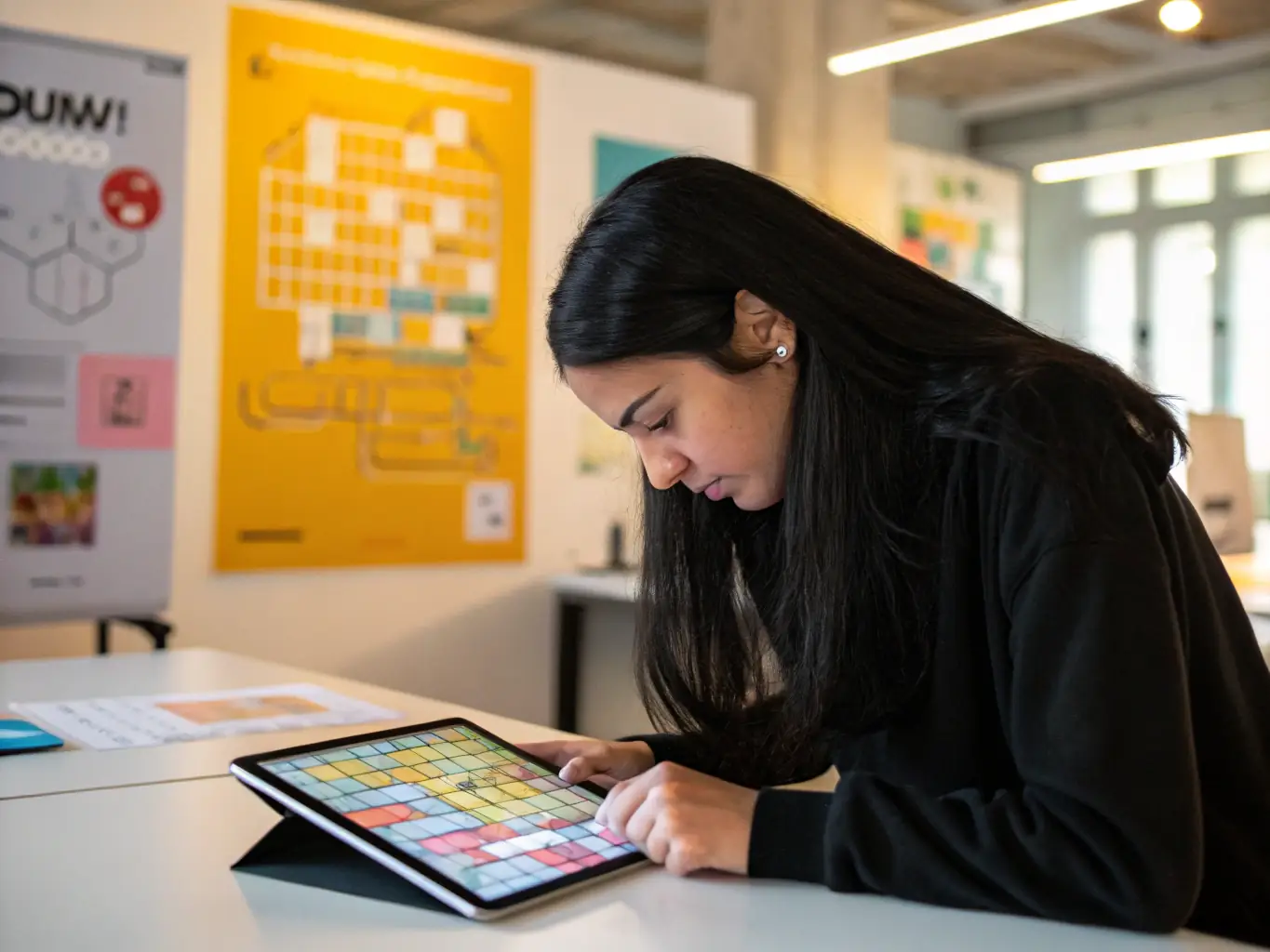 A vibrant image of a player immersed in a JIUYOU.com puzzle game, showcasing the platform's user-friendly interface and engaging gameplay.